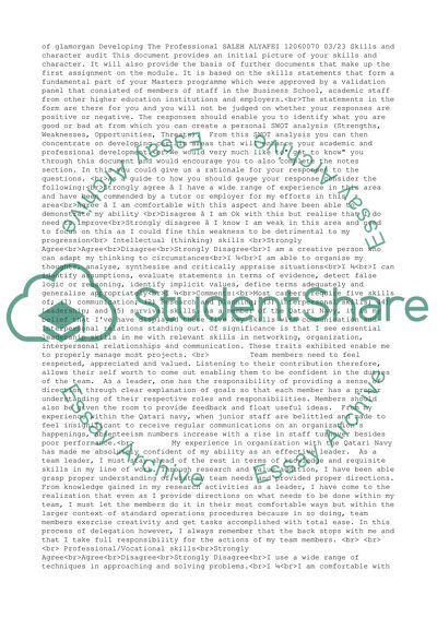 Developing the Professional - Skills and Character Audit