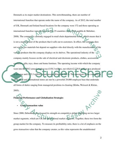 Multi-National Operation and Risk Management of Debenhams plc