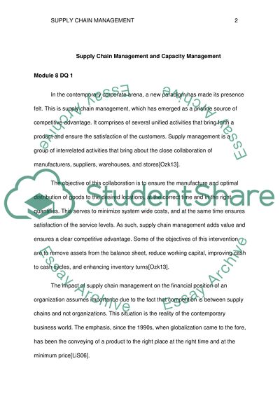 Discussion question on supply chain management and capacity management