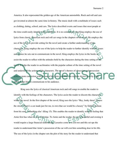 Use of Song Lyrics in Christine by Stephen King