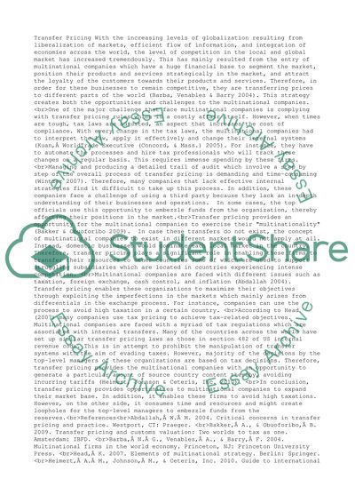 Opportunities and challenges faced by multi-national companies in setting an appropriate transfer price