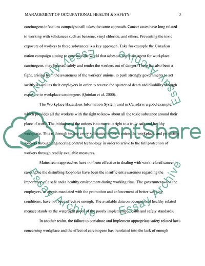 Management of Occupational Health & Safety