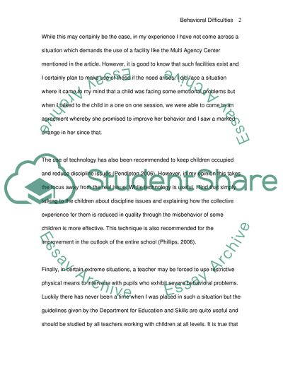 Behavioural difficulties with childern (in classroom)