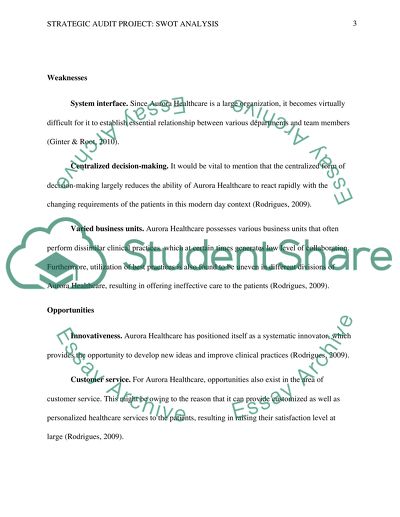 Strategic Audit Project: SWOT Analysis