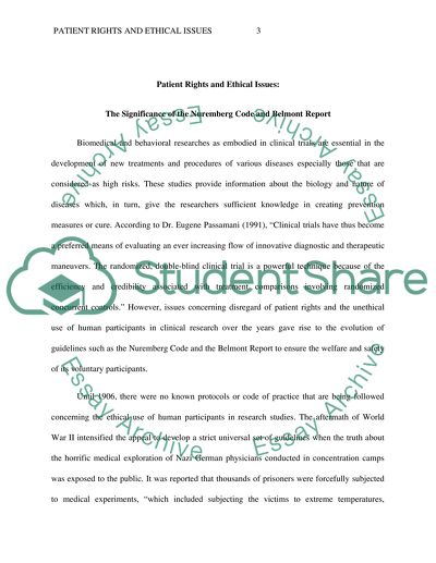 Patient Rights and Ethical Issues: The Significance of the Nuremberg Code and Belmont Report