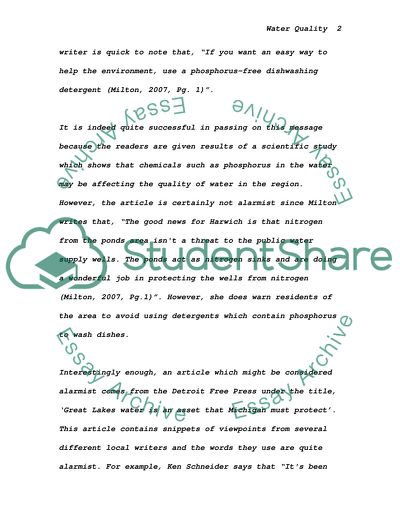 The Quality Of Water in Our Ecological System