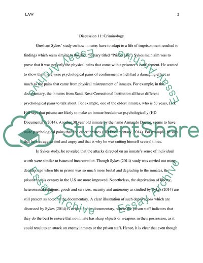 Seminar in criminology -Discussion 11