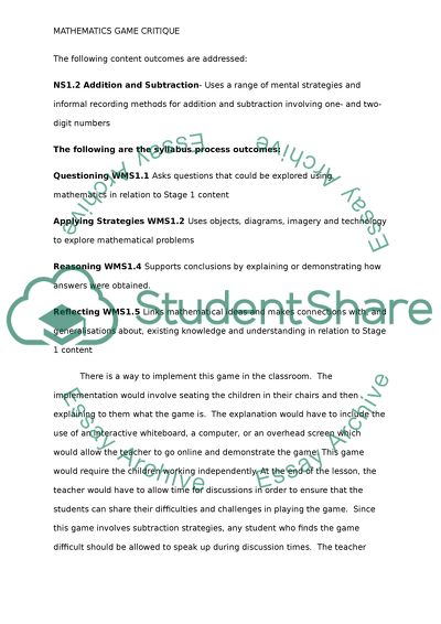 Mathemathics Game Critique