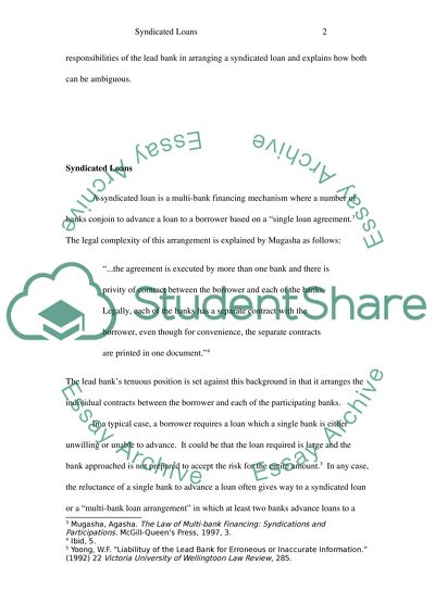 The Legal Position and Responsibilities of the Lead Bank