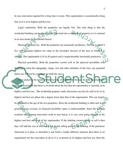Highest and Best Use Analysis of Two Properties