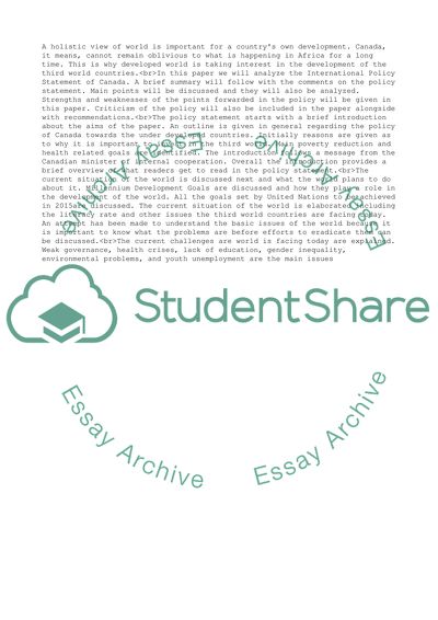 The International Policy Statement of Canada