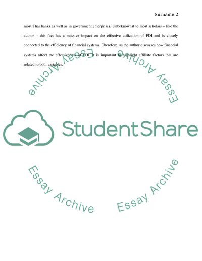 Foreign direct investment and its impact on the Thai economy : the role of financial development