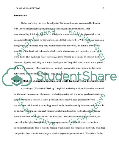 Market Globalization, Development of World Trade and Global Economic Status