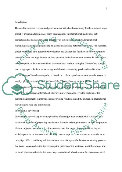 Developments in International Advertising Regulation and Impact on International Marketing Practice