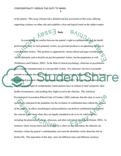 Confidentiality versus the Duty to Warn