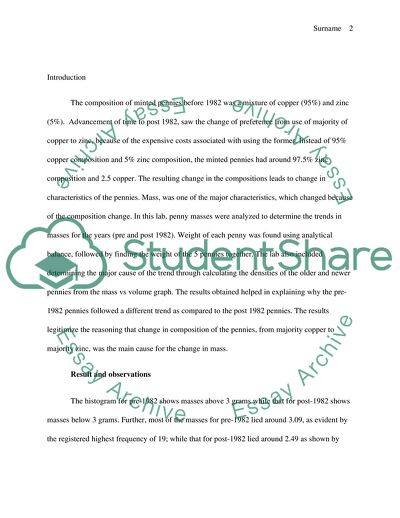 Determination of the Trends in Mass of a Penny