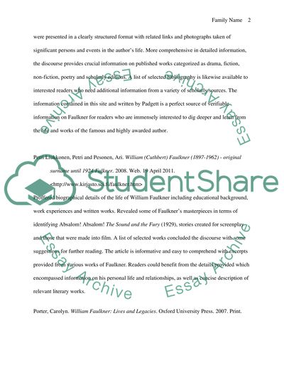 ANNOTATED BIBLIOGRAPHY on William Faulkner