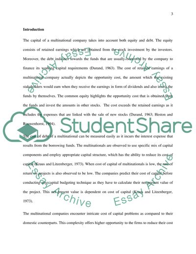 Review of Multinational Cost of Capital