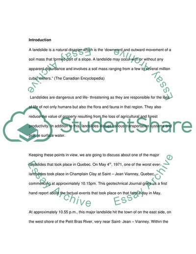 The Geological Features and the Meteorological Conditions of the Massive Landslide