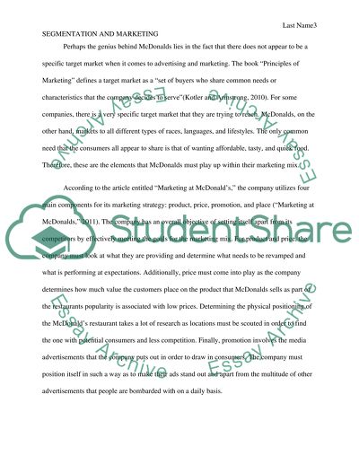 Segmentation and Marketing at McDonalds