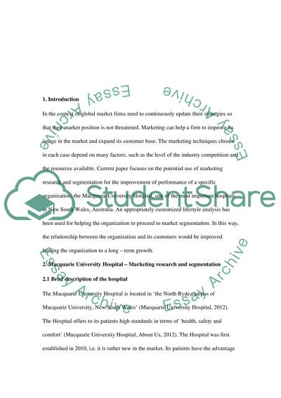 Marketing Research and Segmentation at Macquarie University Hospital