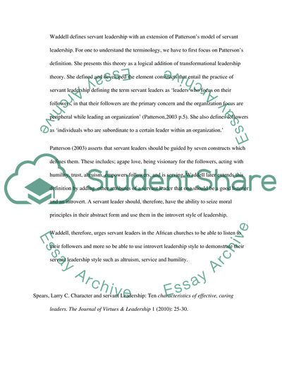 Servant Leadership in the Context of the African Church