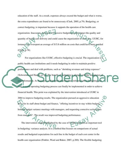 Budgeting in Health Care Organizations