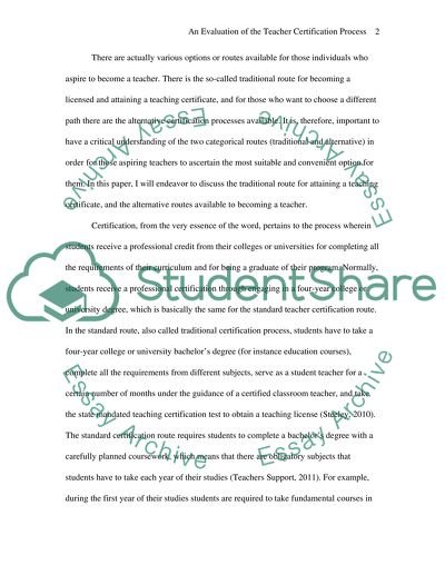 An Evaluation of the Teacher Certification Process