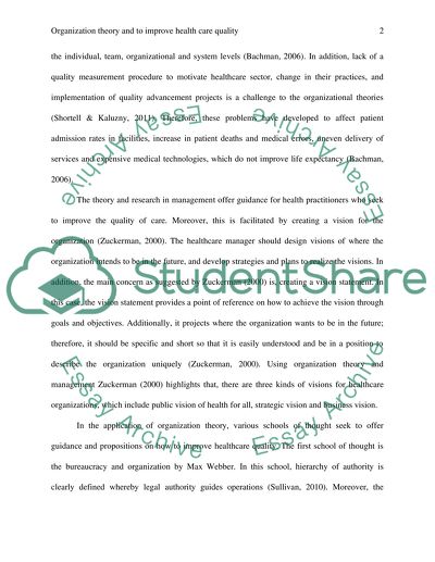 Organizational Theory and to Improve Health Care Quality