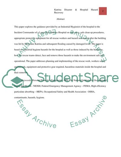 The Industrial Hygiene Hazards after Katrina Disaster