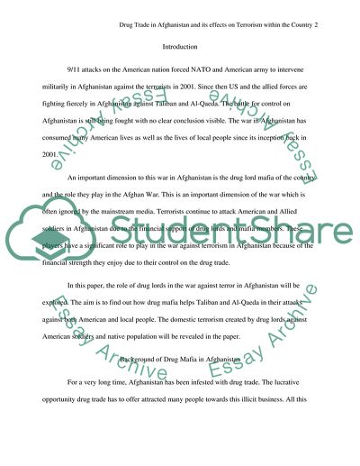 Drug Trade in Afghanistan and Its Effects on Terrorism