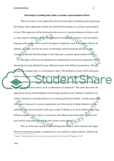 Knowledge Is Nothing More than a Systemic Representation of Facts