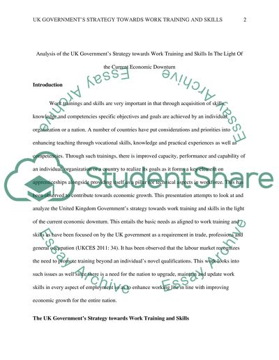 The UK Governments Strategy towards Work Training and Skills