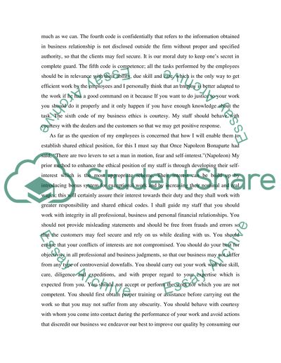 Application of ethical values to the business