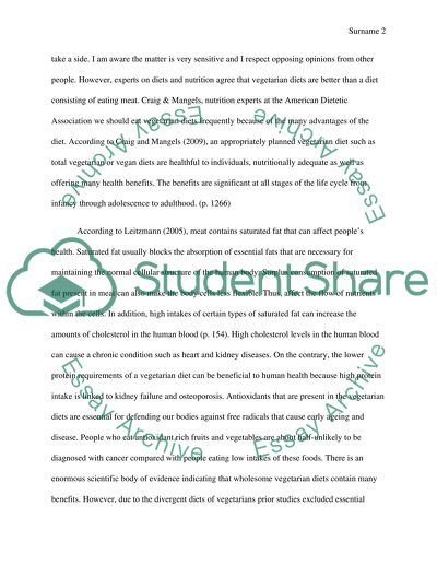 Vegetarian diets versus eating meat