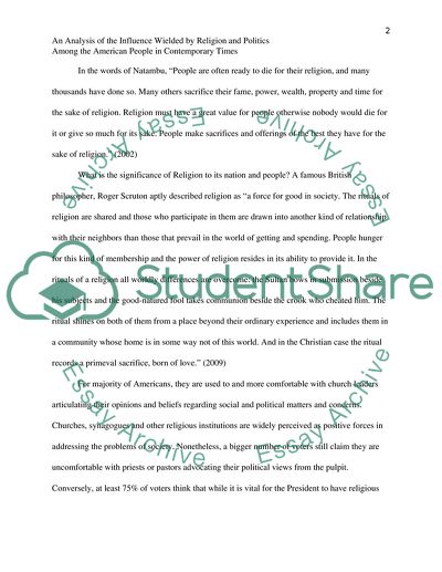 Religion and Politics among the American People in Contemporary Times