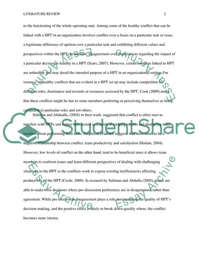 Link between Conflict and HPT-High Performance Team