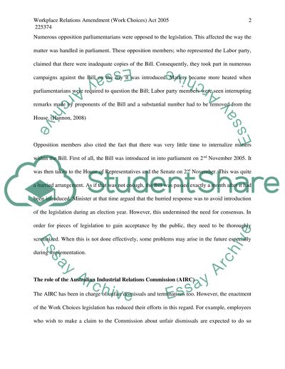 The Workplace Relations Amendment