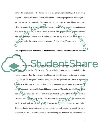 Economic Principles of Margaret Thatcher Era