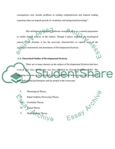 Definitions of Developmental Dyslexia