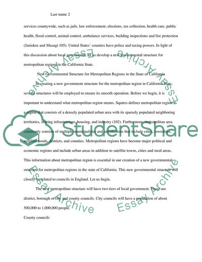 Governmental Structure for Metropolitan Regions