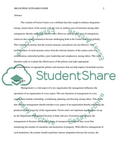 Applied Research Project Capstone: Fusion Center Branching Scenario Paper