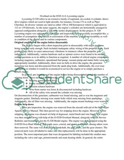Overhaul on the 0320 A1A Lycoming Engine