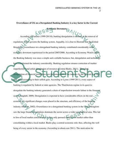 UK Deregulated Banking and Economic Downturn