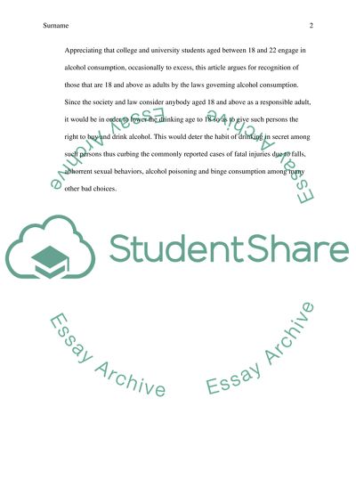 Lowering the Legal Drinking Age