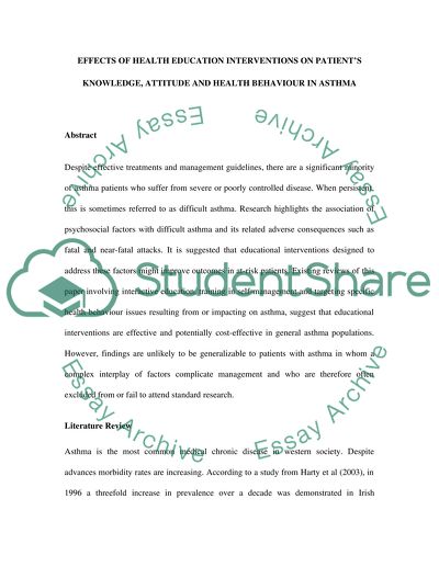 Effects Of Health Education Intervention On Patients Knowledge Essay Effects Of Health Education Intervention On Patients Knowledge Attitude And Health Behaviour In Asthma
