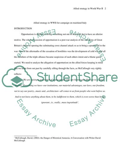 Allied strategy in WWII for campaign on mainland Italy