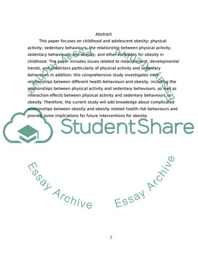 The concerns of obesity in children and young people: physical activity and sedentary behaviours