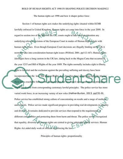 The Role of the Human Rights Act 1998 on Shaping Police Decision Making