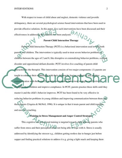 Psychology-Interventions and Prevention in Delinquency and Family Violence